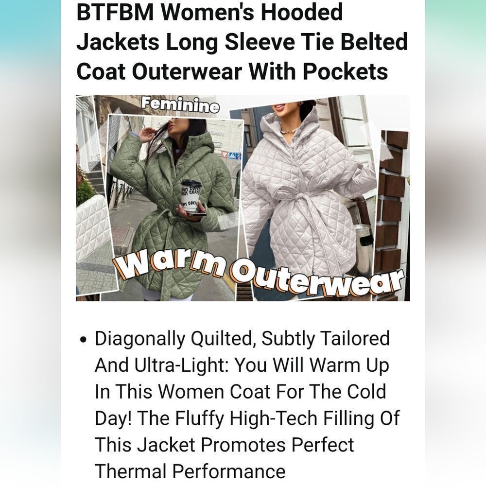 BTFBM NWT Hooded, Quilted, Puffer Coat, Silvery Blue - Picture 9 of 10